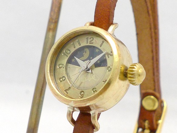 女士黃銅太陽和月亮手鍊款式型號手工腕錶 [365S &amp; M BR] 第1張的照片