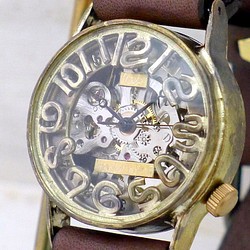 BHW064 手巻きBrass 32mm 立体ｲﾝﾃﾞｯｸｽ 手作り腕時計 [BHW064] 1枚目の画像