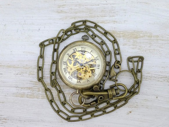 BHW115 手巻き懐中時計 ローマ数字 JUMBO(38mm)真鍮甲丸ケース 手作り腕時計 [JUM115] 1枚目の画像