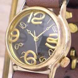 "On Time-B" BR(ｸﾞﾘｰﾝ)文字盤 32mm Brass 手作り腕時計 [214B GR] 1枚目の画像