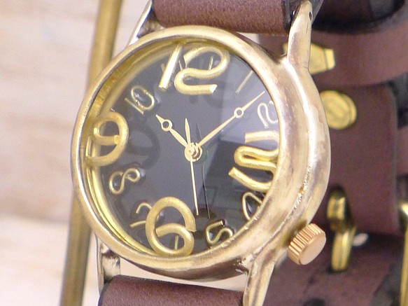 "On Time-B" BR(ｸﾞﾘｰﾝ)文字盤 32mm Brass 手作り腕時計 [214B GR] 1枚目の画像