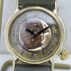 "CrescentMoon-MB" 32mmBrass(真鍮) 三日月文字盤 アラビア 手作り時計 [352CM] 1枚目の画像