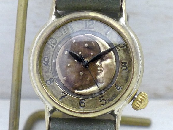 "CrescentMoon-MB" 32mmBrass(真鍮) 三日月文字盤 アラビア 手作り時計 [352CM] 1枚目の画像