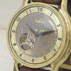 BAM060 自動巻きオープンハート 36mmBrass(真鍮) アラビア数字 手作り腕時計 [BAM060アラビア] 1枚目の画像
