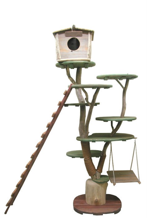 「送料無料」オリジナル大型流木キャットタワー（駆上りハシゴ付きツリーハウスタイプ）［pk41］ ペット用品 猫グッズ 1枚目の画像