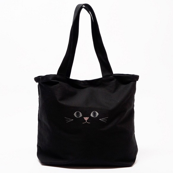 [包郵] 經久耐用，非常適合環保袋◎ 黑貓掛耳托特包 A 灰色眼睛（定做） 第1張的照片