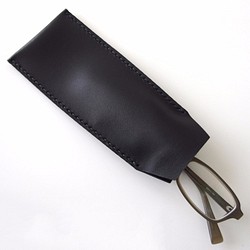 [眼鏡盒 waniguchi] Black Black Thread KAKURA Cowhide Leather Hand-s 第1張的照片