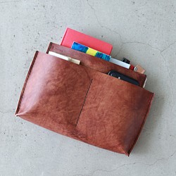 包中包【5個皮口袋L】古董棕棕線KAKURA牛皮手縫可刻名字 第1張的照片