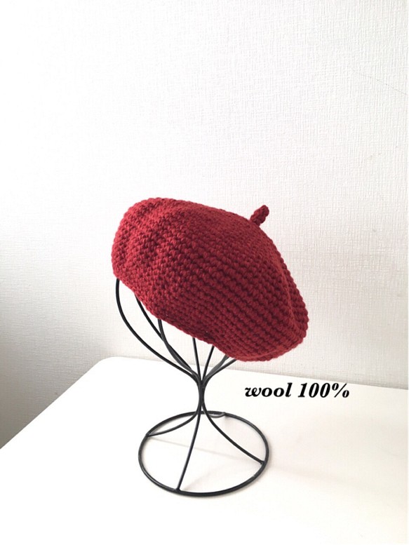 受注生産＊ウールの秋冬ベレー帽（赤）大人用 1枚目の画像