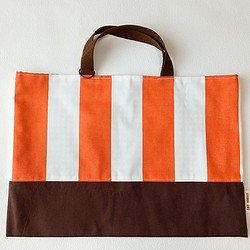 レッスンバッグ（オレンジボーダー×ブラウン）/Lesson bag/School bag 【通園・通学】 1枚目の画像