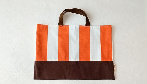 レッスンバッグ（オレンジボーダー×ブラウン）/Lesson bag/School bag 【通園・通学】 1枚目の画像