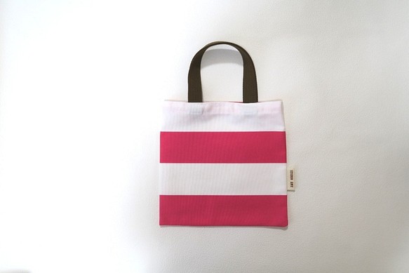 ピンクボーダーのミニトート(Pink border mini tote bag) 1枚目の画像
