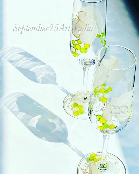 Creema Limited [Anis Green Grape Grape Grape] 1個帶名稱的香檳杯|結婚禮物，新房禮 第1張的照片