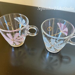 結婚禮物【花開對杯】薩克斯藍x巧克力波斯菊耐熱玻璃對只咖啡杯|生日禮物 第1張的照片