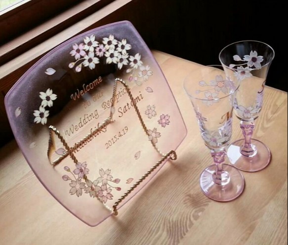 &lt;&lt;母親節禮物&gt;&gt; Creema Limited [櫻花]迎賓板和一對香檳杯|春季婚禮迎賓用品，春季婚禮 第1張的照片