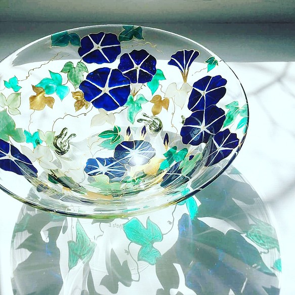 僅限1件【牽牛花】玻璃容器遠藤綾子在新潟玻璃藝術家秋葉硝子的容器上繪製牽牛花。 第1張的照片