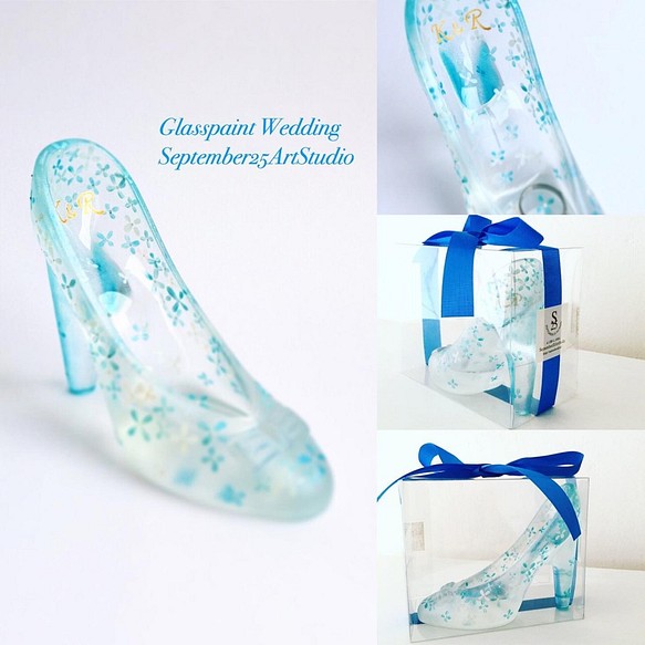《人気No.1ガラスの靴リングピロー》 青い花冠【結婚祝いプレゼント】 1枚目の画像