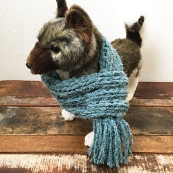 フロスト 犬用マフラー ゴム編み ブルー★ 超小型犬用 防寒 犬服 ファッション 1枚目の画像