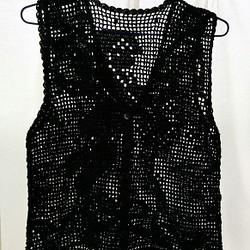 更にお値下げ♪　◇編み込み◇　バッグスタイルにエンジェルの舞うサマーヤーンのLサイズベスト 1枚目の画像