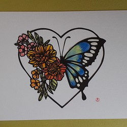 切り絵アート　花と蝶 1枚目の画像