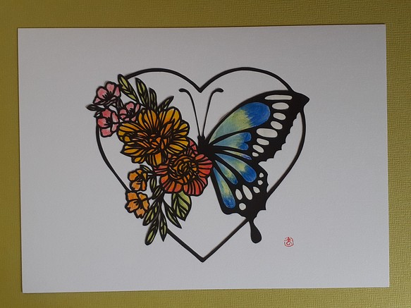 切り絵アート　花と蝶 1枚目の画像