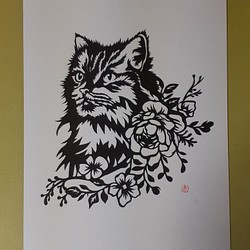 切り絵アート 猫とバラの花 切り絵 makochin 通販｜Creema(クリーマ)