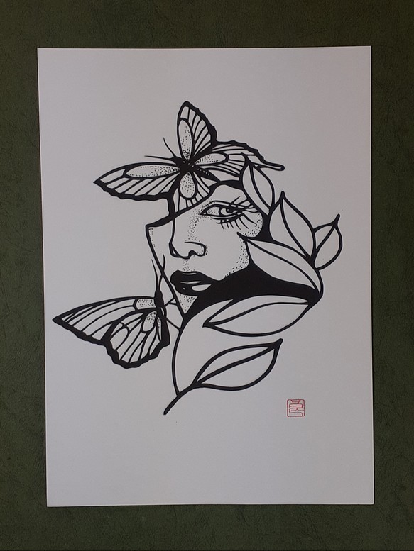 切り絵アート　美女と蝶々の乱舞 1枚目の画像