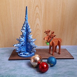 クリスマスツリー&トナカイ(木工アート) 1枚目の画像