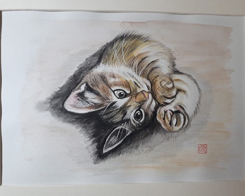 色鉛筆画 猫の戯れ 絵画 makochin 通販｜Creema(クリーマ)