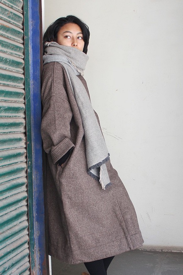 暖冬材質 ◉ 國產羊毛大衣 棕色 第1張的照片