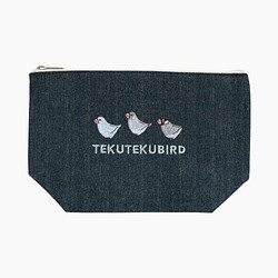 刺繍ポーチ（TEKU TEKU BIRD / ブンチョウ / デニム） 1枚目の画像