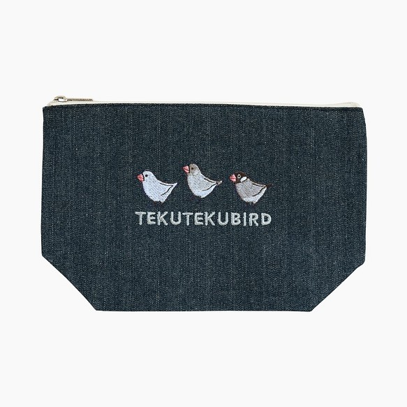 刺繍ポーチ（TEKU TEKU BIRD / ブンチョウ / デニム） 1枚目の画像
