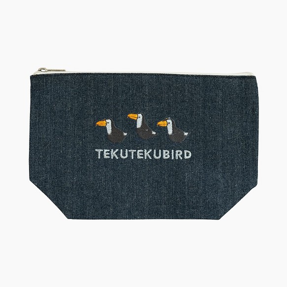 刺繍ポーチ（TEKU TEKU BIRD / オニオオハシ / デニム） 1枚目の画像