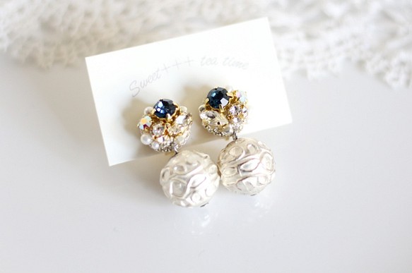 在法國亮片和珠子設計造雪◆刺繡珠寶耳環平安夜 第1張的照片