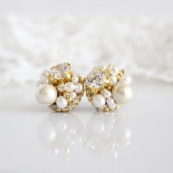 古典珍珠◆法國製造的亮片和珍珠的畢節刺繡耳環 第1張的照片