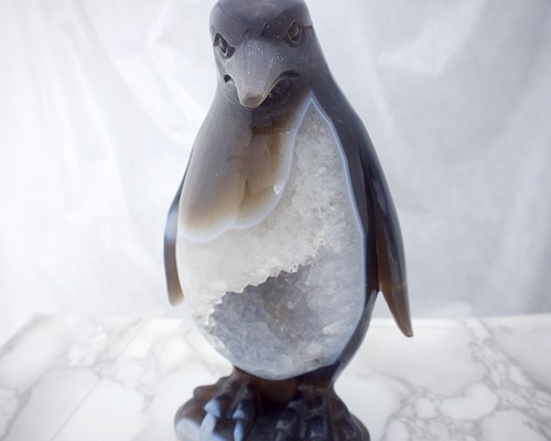 ペンギンのジオード トレジャー瑪瑙 アゲート 彫刻 天然石 水晶 風水晶