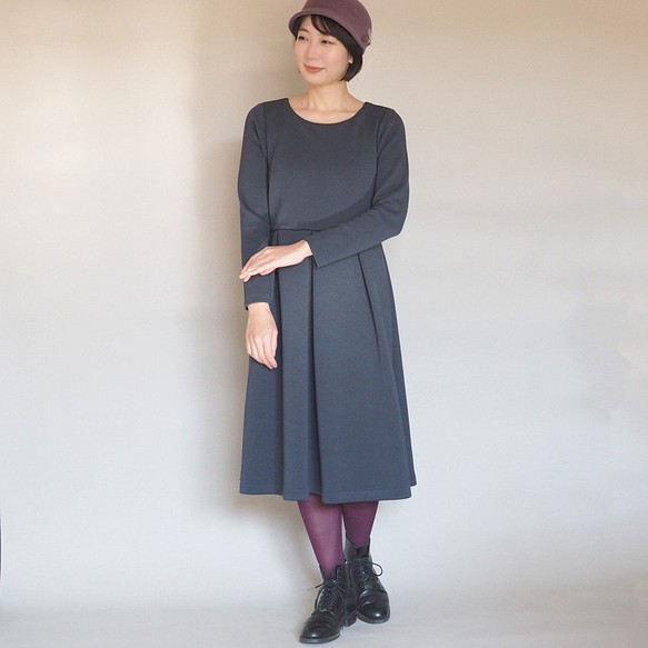 [XS-LL定做]軍裝風格簡單連衣裙◇深橄欖灰色粘合針織*厚冬裝* 第1張的照片