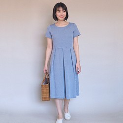 [定做的XS-LL]阿米甚人風格的簡單連衣裙◇方格布式格子藍色（類似於足球的棉混紡）*涼爽而有彈性 第1張的照片
