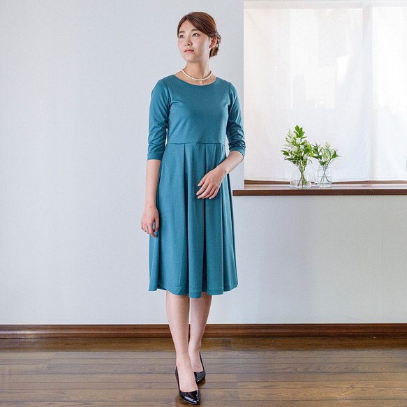[M]阿米甚人風格的簡單連衣裙◇短袖（苔綠色）*經典面料* 第1張的照片
