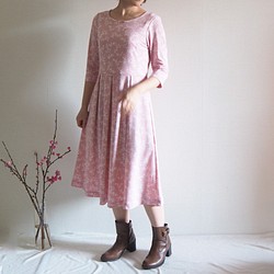 [XS-LL定做]阿米甚人風格的簡單連衣裙◇植物圖案，淡粉紅色（薄面料） 第1張的照片