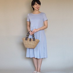 [XS-LL訂單生產]阿米甚人風格的簡單連衣裙◇青花色斜條紋*薄面料* 第1張的照片
