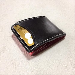 [Ⅱ・黑/紅]卡片和零錢包Ⅱ CC-06-3 零錢包 Nume 皮革 BLACK &amp; RED 白絲 第1張的照片