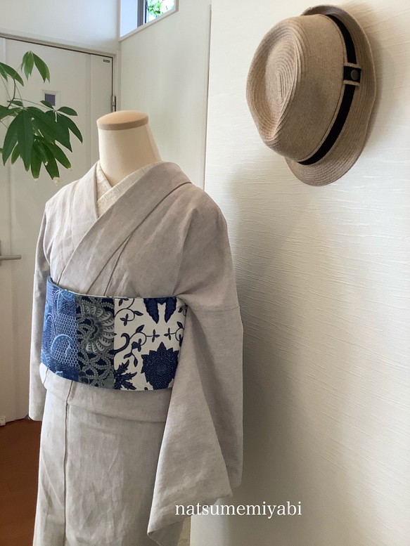 ◇バティック半幅帯パッチワーク102JAPANblue／kimono ethnic
