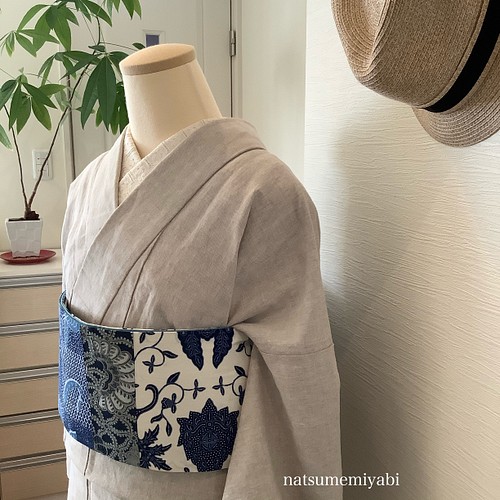 ◇バティック半幅帯パッチワーク102JAPANblue／kimono ethnic 