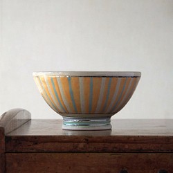 法式咖啡碗條紋（藍色和橙色） 第1張的照片