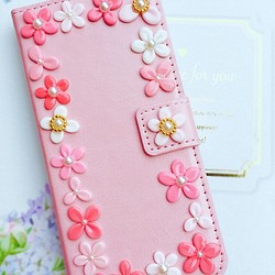 ❁花咲くブーケ手帳ケース❁ サクラピンク満開♡iPhone 6・7 他機種お取り寄せ対応 1枚目の画像
