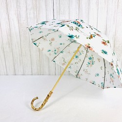 〔花柄ﾌﾟﾘﾝﾄ＊ｺｯﾄﾝ＊手元ﾊﾞﾝﾌﾞｰ＊UV加工＊撥水加工済〕HiraTen　parasol＊日傘 1枚目の画像