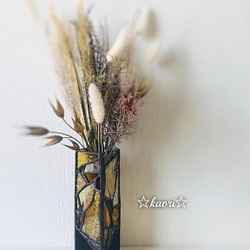 ステンドグラス　モザイクモザイクの花瓶(アンバー) 1枚目の画像
