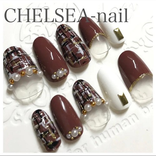 ツイードネイル ブラウン ネイルチップ ネイルシール Chelsea Nail 通販 Creema クリーマ ハンドメイド 手作り クラフト作品の販売サイト