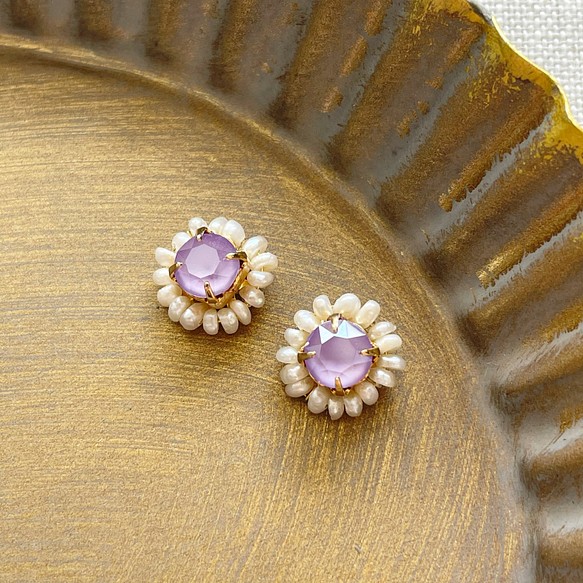 Swarovski× pearl pierce/earring《purple》 1枚目の画像